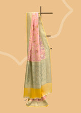 Pink Jaal Handpainted Georgette Saree