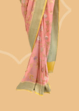 Pink Jaal Handpainted Georgette Saree