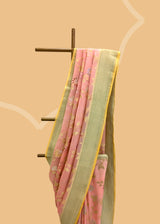Pink Jaal Handpainted Georgette Saree