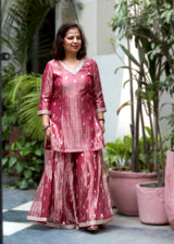 Pink Tissue Zari Booti Sharara Set