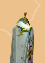 Sky Blue Floral Georgette Dupatta with Double Border