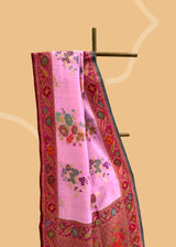 Bubblegum Pink Tussar Georgette Saree with Meenakari Florals