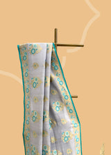 Grey & Firozi Floral Tussar Georgette Saree