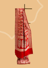 Red Forest Jaal Shikargah Soft Silk Saree
