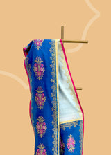 Sky Blue Tussar Georgette Saree with Indigo Bootis