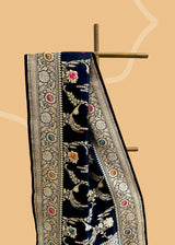 Black Floral Jangla Soft Silk Saree