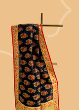 Grey-Black Ombre Tussar Georgette Saree with Burnt Orange Florals