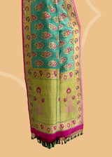 Teal Green Tussar Georgette Saree with Light Pink Motifs