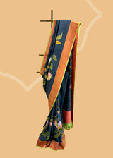 Grey Tussar Georgette Saree with Handpainted Floral Trellis