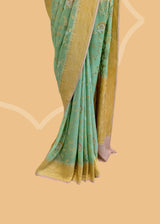 Sea Green With Contrast Pink Border Saree