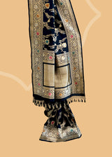 Black Floral Jangla Soft Silk Saree