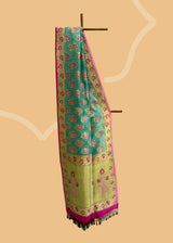 Teal Green Tussar Georgette Saree with Light Pink Motifs