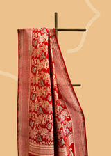 Red Forest Jaal Shikargah Soft Silk Saree