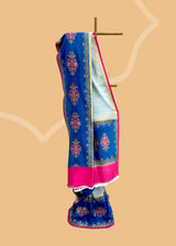 Sky Blue Tussar Georgette Saree with Indigo Bootis