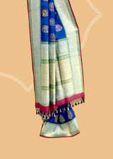 Indigo Floral Bunch Tussar Georgette Saree