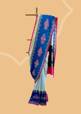 Sky Blue Tussar Georgette Saree with Indigo Bootis