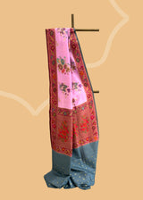 Bubblegum Pink Tussar Georgette Saree with Meenakari Florals