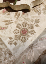 Cream woven thaan with meenakari border
