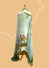 Sky Blue Floral Georgette Dupatta with Double Border