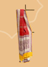 Red Tussar Saree with Purple & Ochre Accents