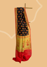 Grey-Black Ombre Tussar Georgette Saree with Burnt Orange Florals