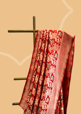 Red Forest Jaal Shikargah Soft Silk Saree