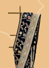 Black Floral Jangla Soft Silk Saree