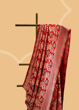 Red Forest Jaal Shikargah Soft Silk Saree