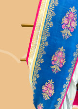 Sky Blue Tussar Georgette Saree with Indigo Bootis