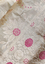 Cream woven thaan with meenakari border
