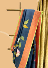 Grey Tussar Georgette Saree with Handpainted Floral Trellis