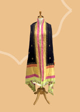 Black Handpainted Satin Silk Dupatta