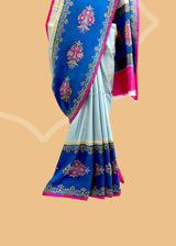 Sky Blue Tussar Georgette Saree with Indigo Bootis