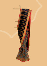 Grey-Black Ombre Tussar Georgette Saree with Burnt Orange Florals