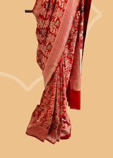 Red Forest Jaal Shikargah Soft Silk Saree