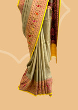 Grey Tussar Georgette Saree with Kalamkari Accents