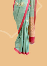 Green Tussar Georgette Saree with Sona Roopa Motifs