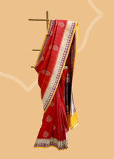 Red Tussar Saree with Purple & Ochre Accents