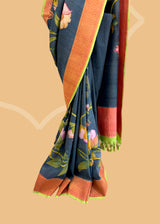 Grey Tussar Georgette Saree with Handpainted Floral Trellis