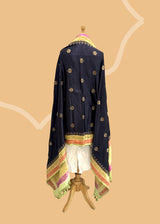 Black Handpainted Satin Silk Dupatta