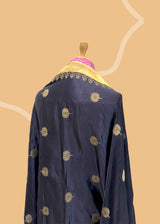Black Handpainted Satin Silk Dupatta