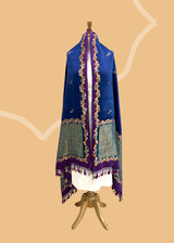 Royal Blue Satin Dupatta with Purple Border