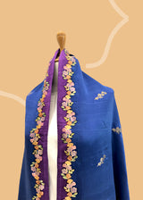 Royal Blue Satin Dupatta with Purple Border