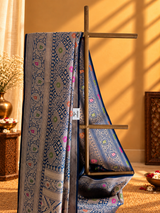 Blue Meenakari Silk Brocade Jaal Saree