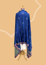 Royal Blue Satin Dupatta with Purple Border