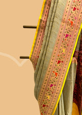 Grey Tussar Georgette Saree with Kalamkari Accents