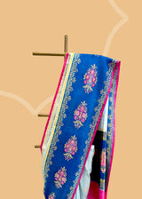 Sky Blue Tussar Georgette Saree with Indigo Bootis