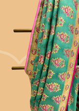 Teal Green Tussar Georgette Saree with Light Pink Motifs
