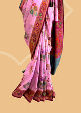 Bubblegum Pink Tussar Georgette Saree with Meenakari Florals