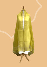 Olive Green Pearl Embroidered Organza Dupatta